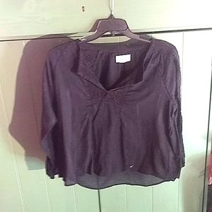 Gauze black blouse with crocheted detail